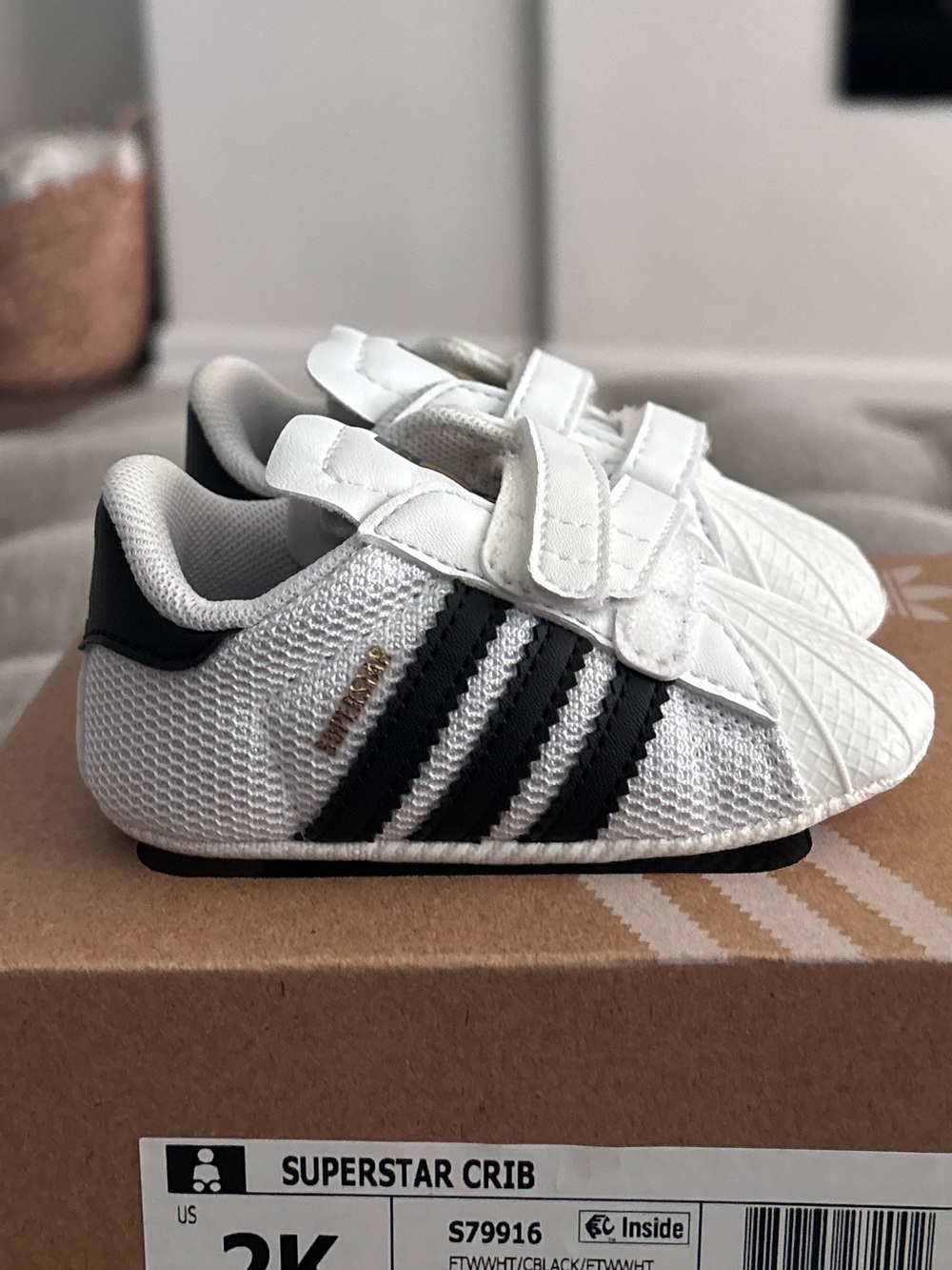 adidas Baby Superstar Crib Shoes in White and Black